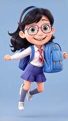 A cute cartoon girl with glasses and a backpack ready for an adventure