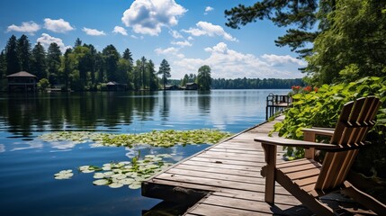 Naklejka premium wooden bridge over lake