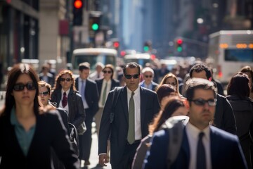 Crowd of business commuters people walking street