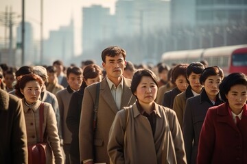 Obraz premium Crowd of Asian business commuters people walking street