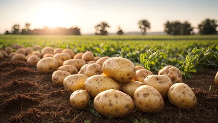 A pile of potatoes in a field - obrazy, fototapety, plakaty