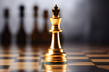 Gold king is the leader of the chess in the game on board. Business concept. Strategy, Success, management, business planning, disruption and leadership concept