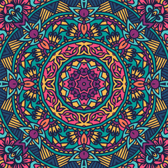 Vector seamless pattern doodle art mandala. Ethnic design with colorful ornament