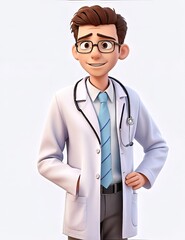 A cartoon scientist in a lab coat and tie