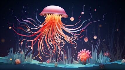 Jellyfish paper quilling art night ancient picture AI generated art