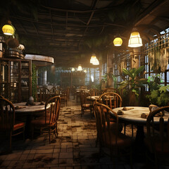Fototapeta na wymiar interior of a restaurant in the evening