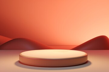 Glowing Elegance: Oval Pedestal on Beige Background