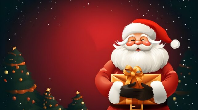Christmas post , banner with speace for text and copy , Invitation , Santa claus and christmas tree in background , Generative AI