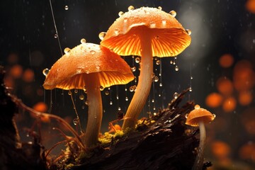 Macro view of wild mushrooms - obrazy, fototapety, plakaty