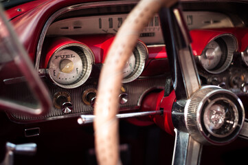 Low fuel gauge; classic car interior