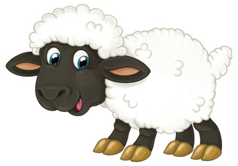 Cartoon happy farm animal cheerful sheep isolated illustration for children