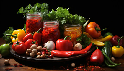 Freshness and variety on a wooden table  healthy vegetarian gourmet meal generated by AI