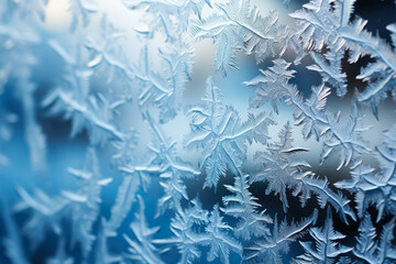 Frost designs on a wintry window creating a crystal-like canvas 