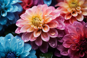 Raindrops on blossoming petals magnify the flowers vibrant hues a close-up marvel 