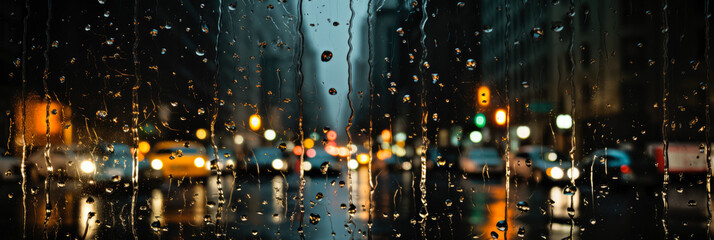 Urban reflections dancing in raindrops on a window a storms aftermath 
