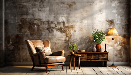 Grunge Living room with vintage armchair ,room interior,
