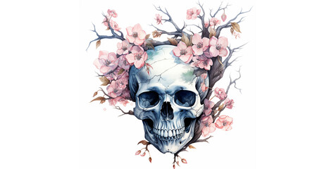 a skull with flowers on it's head