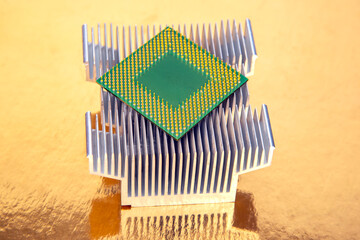Chipset and heatsink for computer. electronic component of computer technology. computer industry