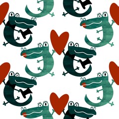 Obraz premium Animals cartoon seamless crocodile lizard dragon pattern for wrapping paper and fabrics and linens and kids