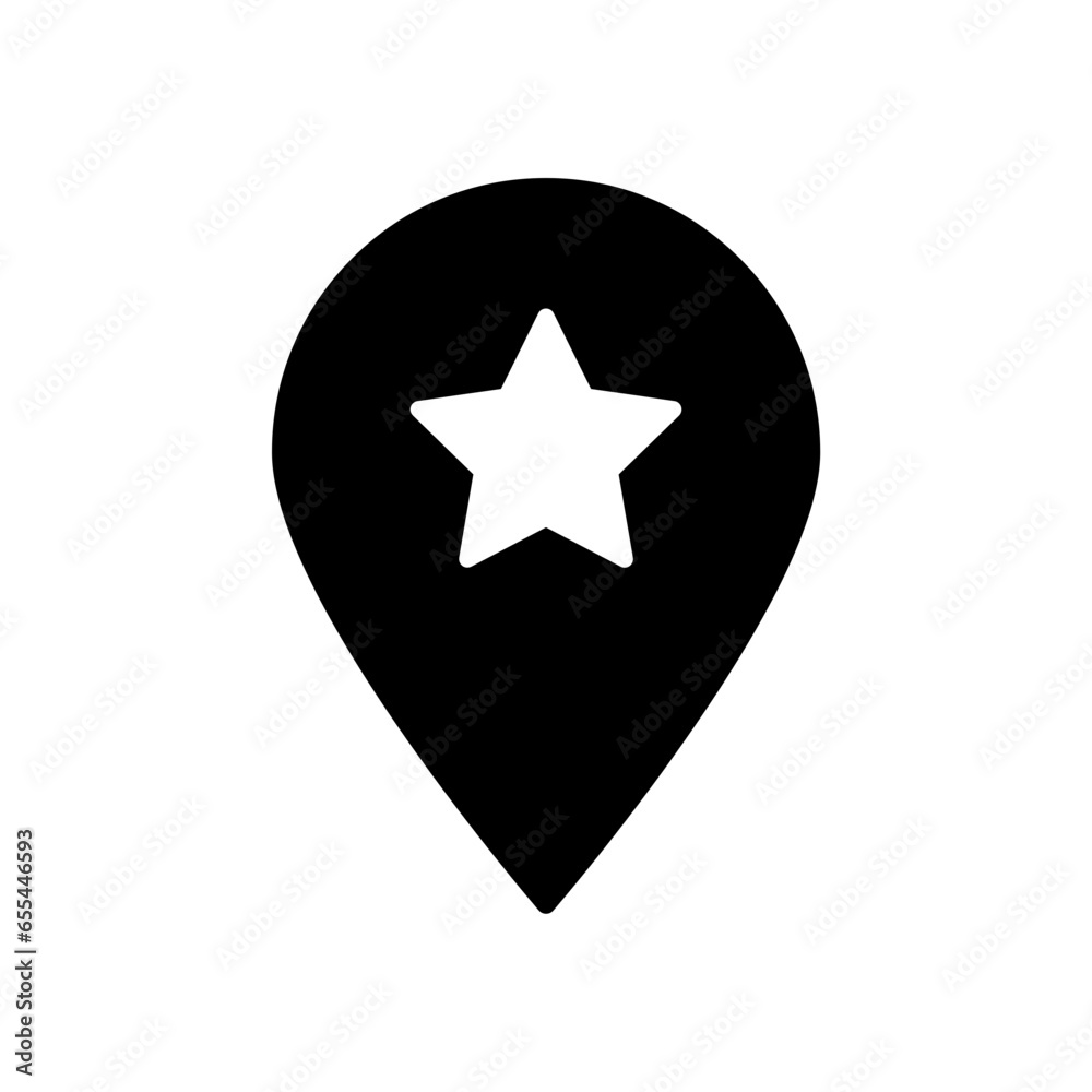Poster favorite location star icon set, map pin place marker. location pointer icon symbol in flat style. f