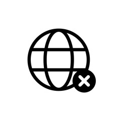 Globe Disconnect icon with with cross check mark symbol. lost connection, offline, no internet access icons no network signs, web globe with no signal. internet connection