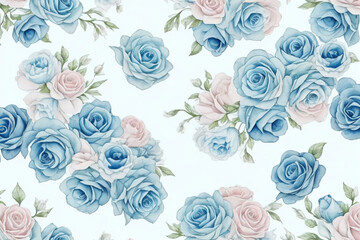 Baby Blue and Pink Rose Medley, Watercolor Serenity
