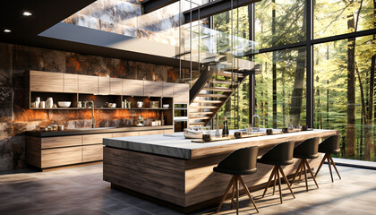 Modern kitchen interior design 3D Rendering 3D ,home interior,