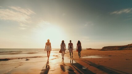 silhouette of people walking on the beach