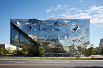 The building is made of glass and has a large triangular shape, AI - Powered by Adobe