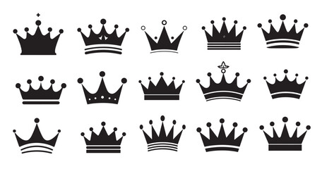 Crown icons set silhouette hand drawn vector - obrazy, fototapety, plakaty