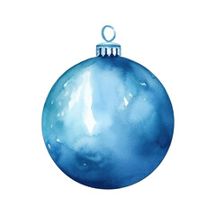 Blue Christmas ball watercolour illustration. clipart for design. Christmas elements. isolated on transparent background. Generative ai