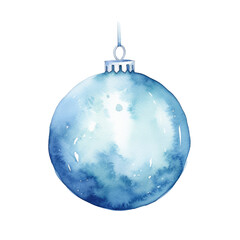 Light blue Christmas ball watercolour illustration. clipart for design. Christmas elements. isolated on transparent background. Generative ai
