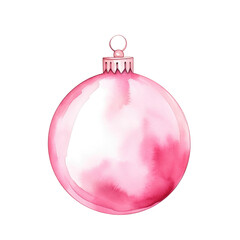 Pink Christmas ball watercolour illustration. clipart for design. Christmas elements. isolated on transparent background. Generative ai