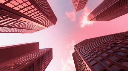 Fotobehang Urban Elegance: Pink Skyscrapers Against the Skyline, Architectural Beauty and Modernity © Linus