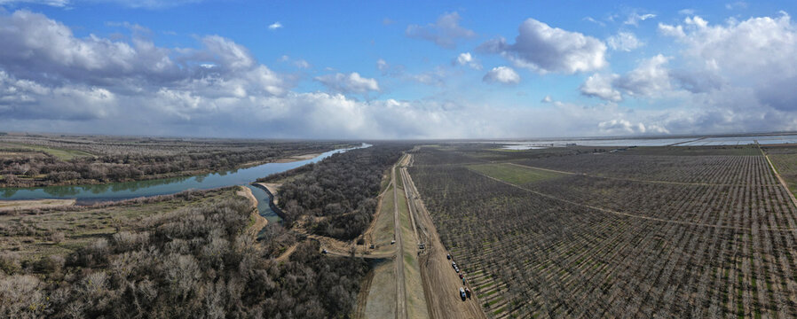 Panoramic of California Levee System in Sutter County 