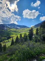 Fototapeta na wymiar Sunlit view of Mount Raymond, Wasatch National Forest, Utah