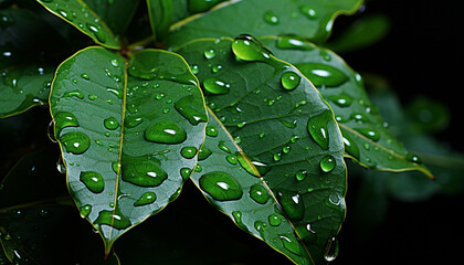 Freshness and beauty in nature  a wet leaf in summer generated by AI