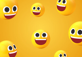3d Smiley Face Emoji background , Grinning Emoticon Face Feeling Happy, cute emotion with smile face and showing white teeth icon