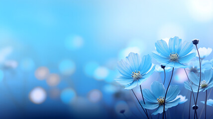 blue wild flowers in the morning light - generative AI - obrazy, fototapety, plakaty