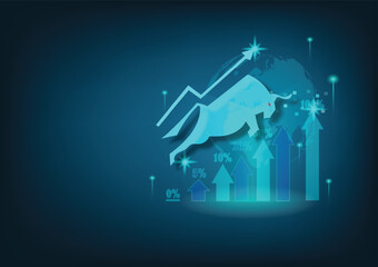 Business. showing hologram stock 100%. fast growing business,save money,investment,bank,finance,Photo financial saving and Startup Concept.