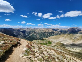Huron Peak trail with view of Colorado mountains