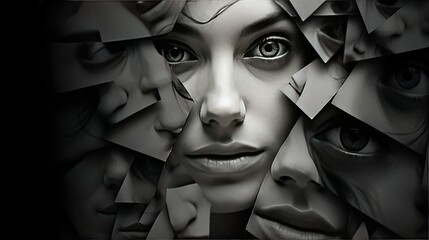 Multilayered collage portrait of a woman - obrazy, fototapety, plakaty