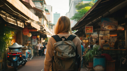 Back View of Traveler Exploring Bangkok