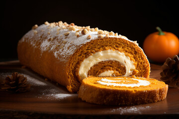 close up photography of a delicious pumpkin roll