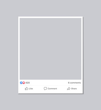 facebook post frame mockup template. social media and social network, facebook feed web post mock up. vector mobile app interface template . facebook notification icons, like, comment, share, icon