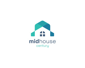 Simple colorful modern mid house century logo