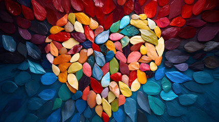 Illustration of heart using pebbles, illustrating love using stones, colorful heart shaped candies - obrazy, fototapety, plakaty