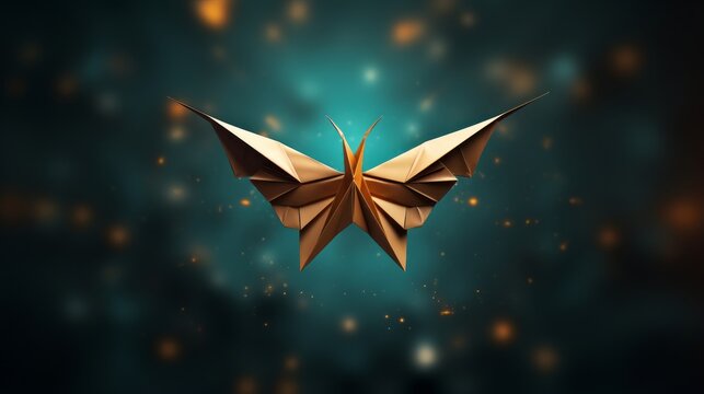Out of Nowhere concept of birth or rebirth as an origami bird emerging from a plain paper as a symbol of business success and change