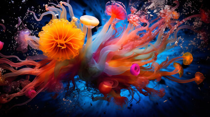 Fototapeta na wymiar Beautiful Aerial sea landscape, swimming animals, colorful insane details 