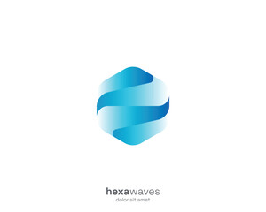 Blue hexagon with abstract waves logo